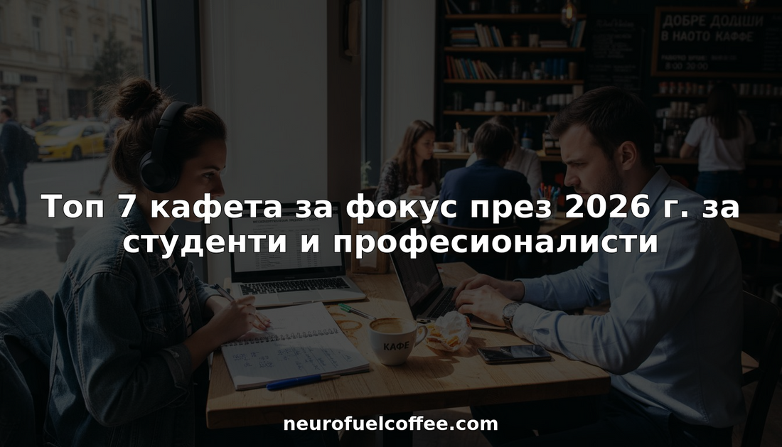 Студент и професионалист, потънали в работа сред оживена атмосфера на кафене.