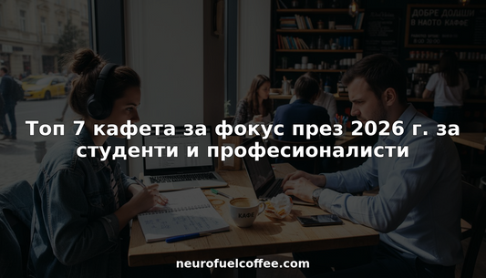Студент и професионалист, потънали в работа сред оживена атмосфера на кафене.